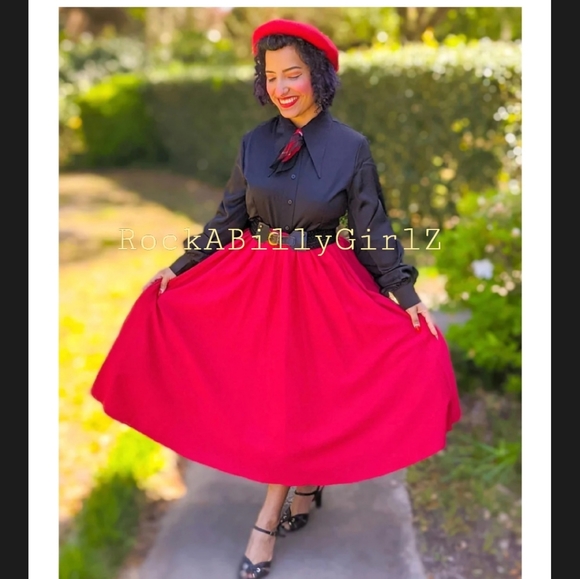 Tatyana 1940's Willow Ink Black Satin Blouse Pinup Bishop Sleeves w Arrow Collar - Picture 3 of 7